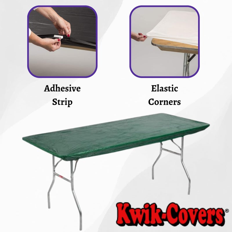 Kwik-Covers 8' Rectangle Plastic Table Covers 30" x 96", Bundle of 5 (Hunter Green) - Image 3
